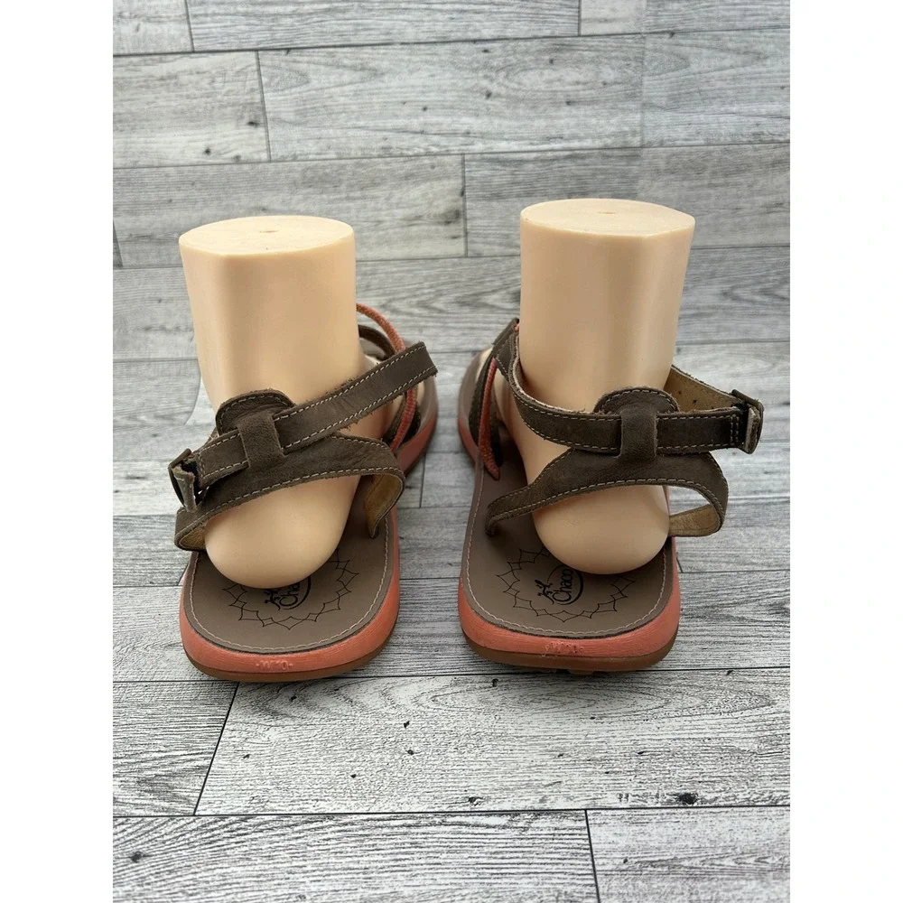 Chaco Women Leather Strappy Thong Sandals Brown Coral Size 10‎ LUVSEAT Footbed